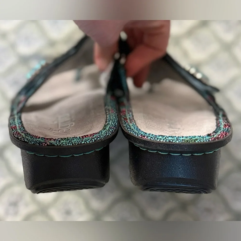 Alegria Carina‎ Aqua Floral Leather Wedge Sandals Women’s Size 39 EU 8.5 US